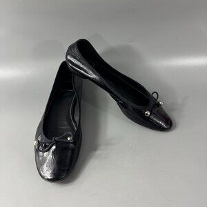 Coach Tristy Made in Italy Shiny Black Leather Flats, Size 7 1/2